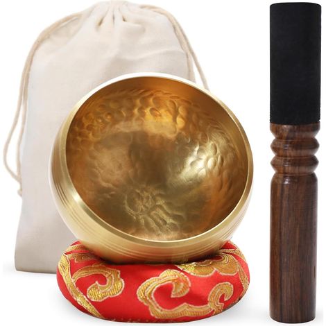 Bol Chantant Tibétain – Fait Main au Népal avec Maillet Bois Coussin Pochette – Bol de Méditation pour Yoga Relaxation Chakras et Bien-Être (9.5cm) (1/5)