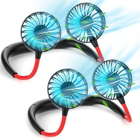Lot de 2 Ventilateurs de Cou Rechargeables, Rotation 360° et Lumière LED,Noir et rouge (1/5)