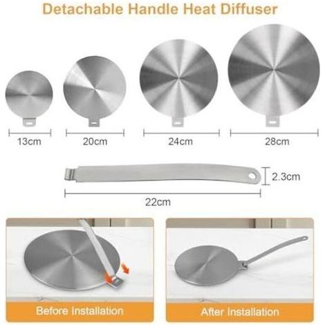 Plaque diffuseur de chaleur pour plaque de cuisson à induction en acier inoxydable pour casseroles et poêles, plusieurs tailles 13/20/24/28 cm, accessoire de cuisine, 24 cm (1/3)