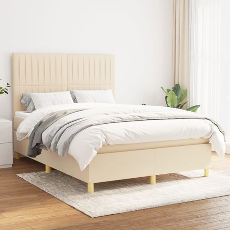Sommier à lattes de lit avec matelas Crème 140x190 cm Tissu (1/5)