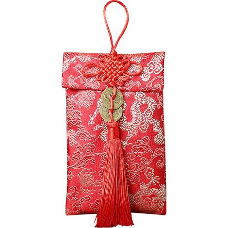 6 traditionelle chinesische Brokatumschläge, rot, 10,5 x 17 cm, mit Knopfverschluss und Stickereien, für Geschenke und Anlässe (1/5)