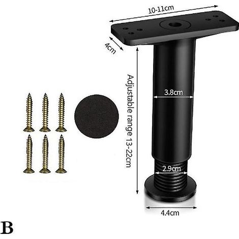 Pied de support télescopique pour cadre de lit en bois non massif, barre de support inférieure pour étagère - Longueur : 13 à 22 cm - Noir (1/5)