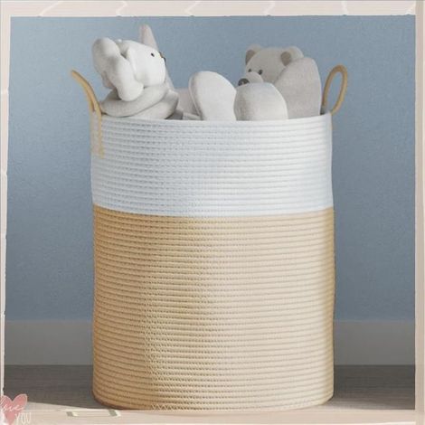 358483 Panier de rangement beige et blanc 38x46 cm coton (1/5)