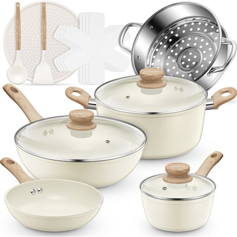 FOHERE 15 Pièces Batterie de Cuisine Induction en Céramique