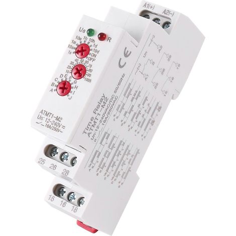 Relais temporisé multifonction 16 A/250 V CA, type rail DIN, 12-240 V CA, avec 10 fonctions au choix, ATMT1-M2 (1/5)