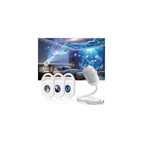 3-In-1 Galaxy Projector Night Light, Usb Starry Sky Projector, 360° Adjustable Star Projectors Lamp with 3 Projection Films, Led Rotating Mood Light for Bedroom Hallway Ceiling Decor (3Films)