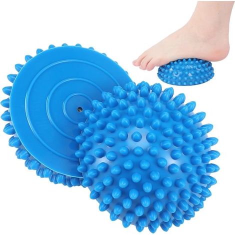 2 palline emisferiche per massaggio plantare, blu con borchie, adatte per sport per adulti, allenamento dell'equilibrio, terapia dell'equilibrio muscolare (1/5)