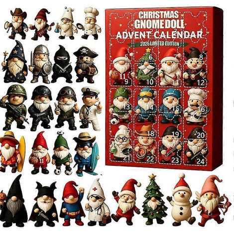 Gnome de Noël en acrylique - Compte à rebours de Noël 2026 - 24 jours - Jouet anti-stress à pousser
