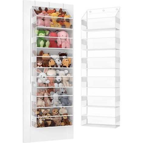 Organiseur de Porte – Organiseur de Salle de Bain à 6 Niveaux pour Animaux en Peluche et Rangement à Suspendre pour Jouets/Articles de bébé (Transparent)