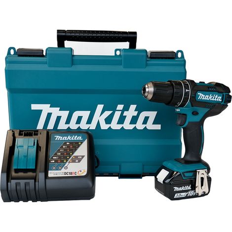 Perceuse à percussion 18V + Batterie lithium 3Ah + chargeur + Mallette MAKITA (1/5)