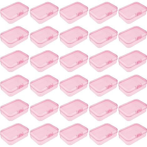 Lot de 30 mini boîtes rectangulaires en plastique vides avec couvercles à charnière pour petits articles et autres projets d'artisanat (rose, 6,6 x 4,6 x 2 cm) (1/5)
