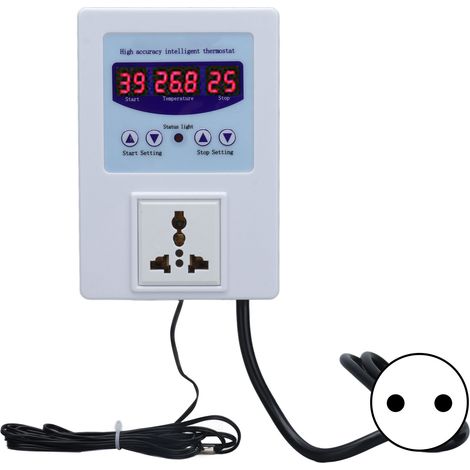 Thermostat Numérique avec Affichage Digital et Capteur - Prise EU 110-240V Blanc (1/5)
