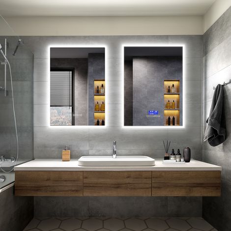 ELEGANT Bathroom LED Mirror Modern Wall Mounted Rectangular Bathroom Mirror 700x500mm + 800x600mm Both with Demister Pad Shaver Socket Bluetooth (1/5)