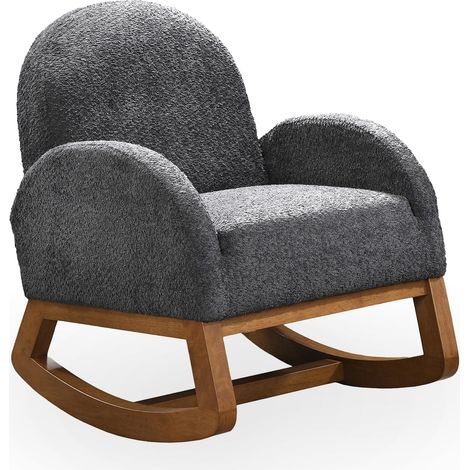 RUSSO - Fauteuil à bascule effet peau de mouton gris foncé et bois clair (1/4)