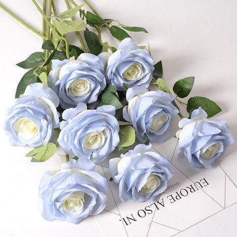10 pièces de fleurs artificielles blanches et bleues et de décorations de Noël en soie (1/4)