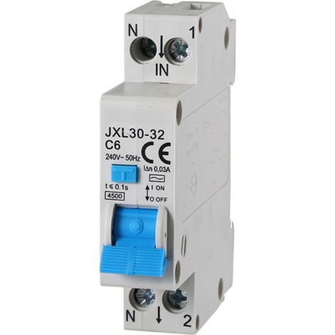 gloca Interruttore Magnetotermico Differenziale 1P+N 6A 30mA 220V 4.5KA 1 Modulo DIN C6 (1/4)