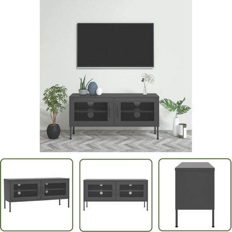 The Living Store TV-Schrank Anthrazit 105x35x50 cm Stahl - TV Schrank - Fernsehschränkchen - Metallregal - Sideboard - Wohnzimmer Deko (1/5)