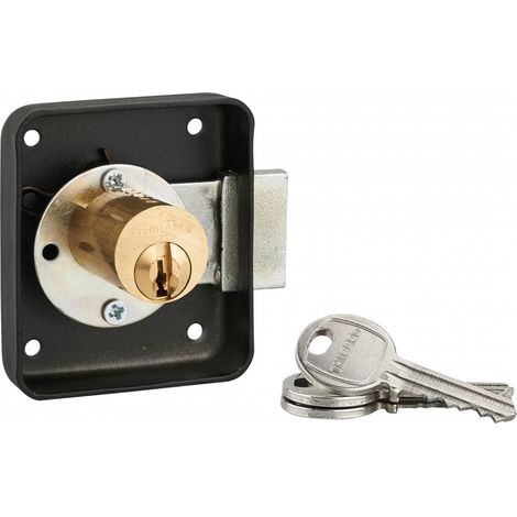 THIRARD - Serrure de meuble en applique pour porte d'ameublement, gauche, axe 35mm, 70x60mm, noir, 3 clés - THIRARD