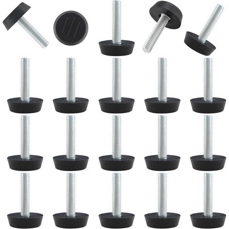 20 patins en feutre réglables - Noir/Argent - Plastique et acier inoxydable - Filetage M6 - Diamètre 20 mm - Patins pour meubles - Tapis de sol (1/5)