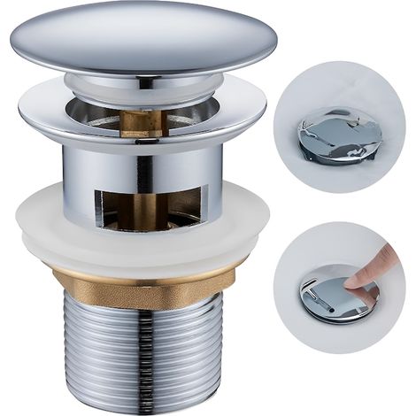 Robinet de lavabo chromé haut de gamme, à clapet, pour lavabos avec trop-plein, en acier inoxydable et laiton, compatibilité universelle G1 1/4, ergonomique, joint de guidage. (1/5)