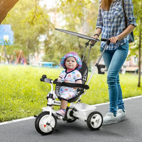 Triporteur enfant 6-en-1 blanc, avec canne de poussette, auvent, harnais de sécurité, panier de rangement, pour 1 à 5 ans (1/5)