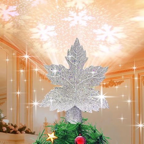 Cime de sapin de Noël avec projecteur LED intégré, Décoration de Noël 3D à paillettes dorées, Lumière de sapin de Noël, Décoration de Noël (argentée) (1/5)