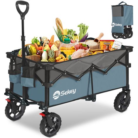 Sekey Chariot pliable 4‑voies avec freins – charge 150 kg – compact – Vert olive