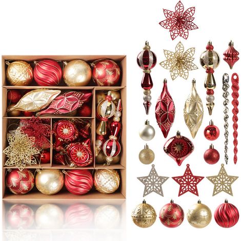24 adornos navideños irrompibles, acabado brillante mate con purpurina, cordón preatado, decoración para el árbol y las fiestas. (1/5)