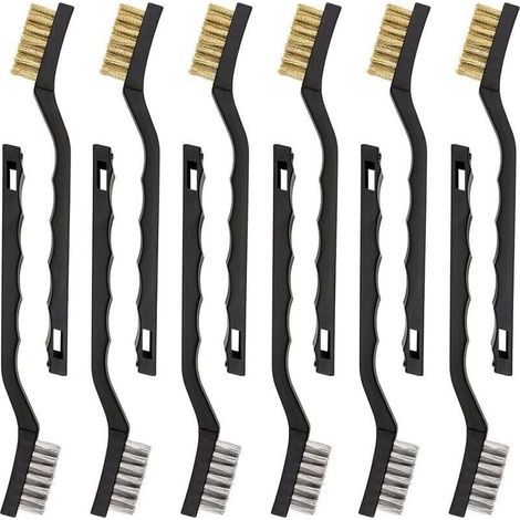 Set mit 12 Mini-Metallbürsten aus Edelstahl, Messing-Reinigungsbürsten zum Entfernen von Schweißschlacke, Abrieb und Rost