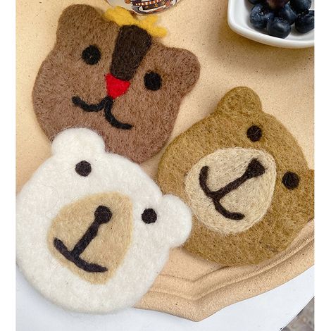 Untersetzer aus Wollfilz mit Teddybärmotiv, weich, isolierend, rutschfest, dekorativ, für Kaffeetassen, braun, Einheitsgröße (1/5)