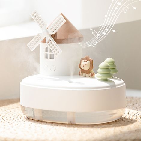Boîte à musique humidificateur avec veilleuse douce, double brumisation, sans fil, petit humidificateur de table pour chambre ou bureau, blanc (1/5)