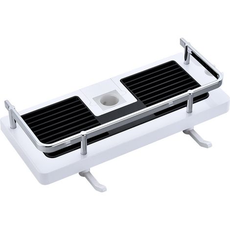 Étagère de Douche Sans Percage Tablette de Douche pour Poteau avec Support de Pommeau,Étagère de Rangement de Salle de Bain Pour Shampooing Savon,et 2 Crochets pour Barre de Douche de 18 à 25mm (1/3)