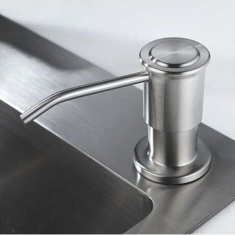 Distributeur de Savon Encastrable, Distributeur Savon Evier Cuisine Acier Inoxydable, Distributeur Savon Integre avec Bouteille 500ML et Ensemble de rallonge de 1,0 m, Recharge du Haut (1/5)