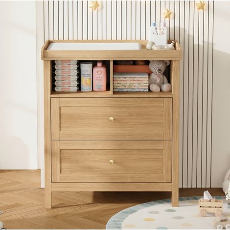 Commode à langer convertible en MDF aspect bois naturel 82x50x90 cm avec tiroirs (1/5)