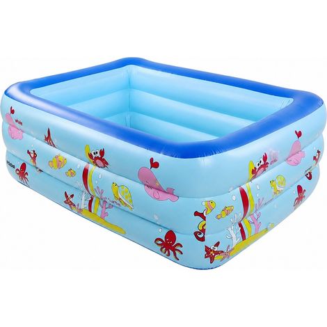 Piscine gonflable pour enfants, 3 couches, motif dessin animé, bleue, pour jouer à la maison ou en extérieur (1/4)