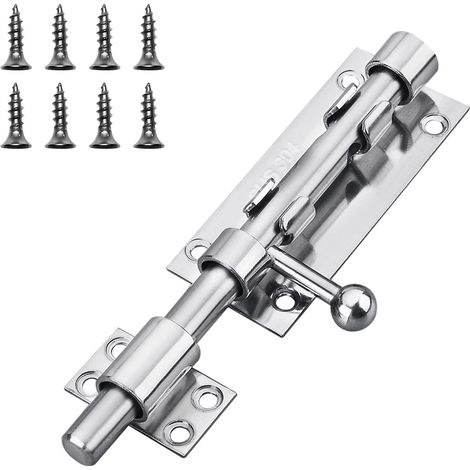 Verrou de porte en acier inoxydable 304 - Longueur : 160 mm - 16 mm - Verrou de porte avec trou de cadenas - Pour maison, cour, jardin, fenêtre, clôture - Argenté (1/5)