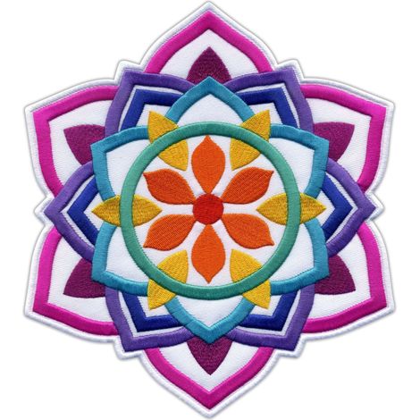 Mandala-Aufnäher – weiß, groß, 8 Zoll – Rückenaufnäher – selbstklebende Rückseite – gestickter Aufnäher/Abzeichen/Emblem