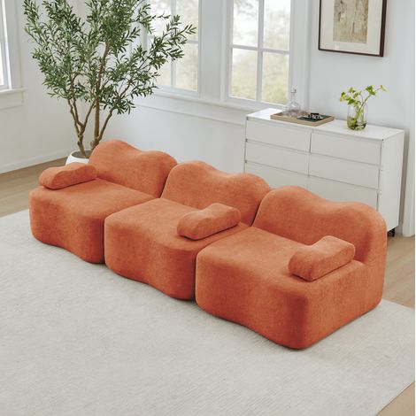 FloraGrace Sofa modulable Boneless, velours orange, assise profonde, sans cadre, pour salon et appartement (1/5)