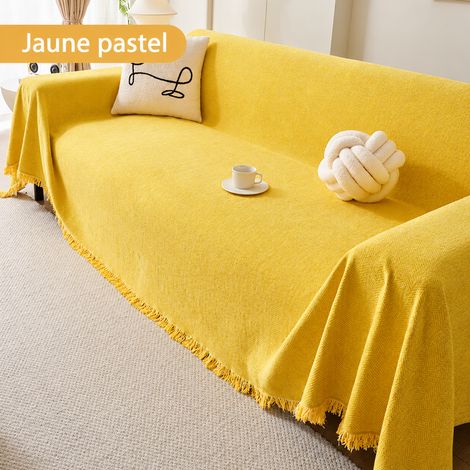 Housse Canapé Plaid Jeté Chenille – Uni Armure Toile - Jaune 180130cm 33 × 28 × 4 cm 822 g – Livraison gratuite