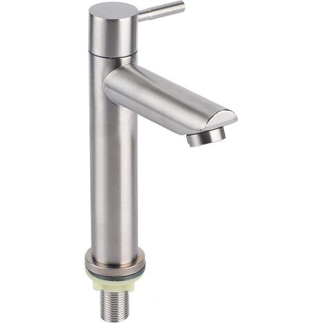 Robinet Froid Simple Robinet D'eau Froide Simple Brossé en Acier Inoxydable G1/2 avec Corps Haut Poignée Unique un Trou Pour Lavabo (1/5)