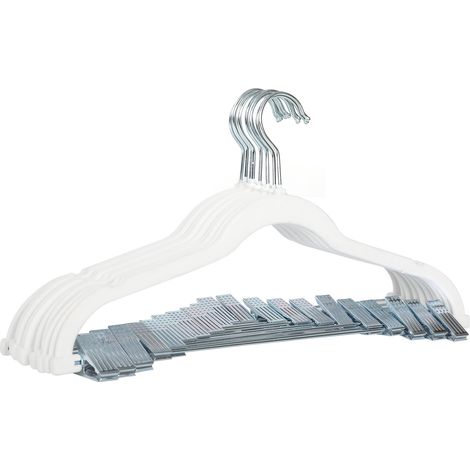 SVITA Lot de 10 cintres à pantalons avec clips, recouverts de velours blanc (1/5)
