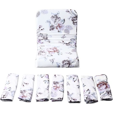 8 Housses de Chaises Élastiques pour Salle à Manger Polyester Amovibles Lavables Universelles Élégantes Protection Chaises Style Paroissien Maison Blanc (1/5)