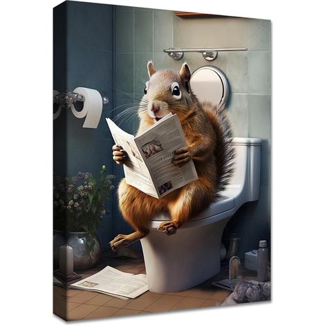 Gelb Braun Leinwand Eichhörnchen Toilette Wandbilder 30x40cm Rahmen (1/5)