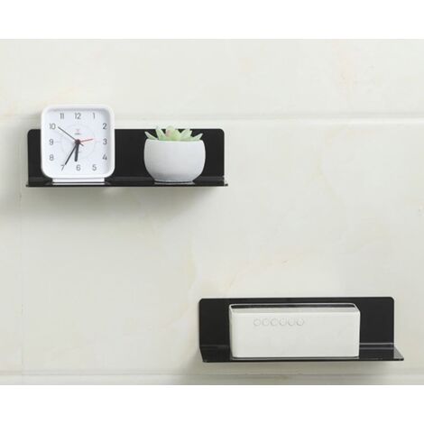 royaluxe-Lot de 2 étagères murales flottantes - Noir - Petite étagère en Acryl pour chambre, salle de bain, cuisine, salon, bureau, salle de jeux avec clips pour câbles
