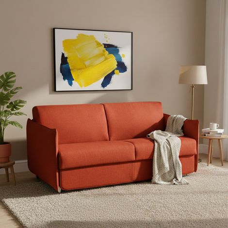 Dmora - Sofá cama 2 plazas Verceia, Sofá convertible para salón, acolchado, desenfundable, calidad 100% Made in Italy, 160x95 h90 cm, Naranja (1/5)