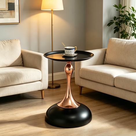 Mesa auxiliar redonda 38 x 54 cm de metal Negro/Dorado HAVRYA (1/5)