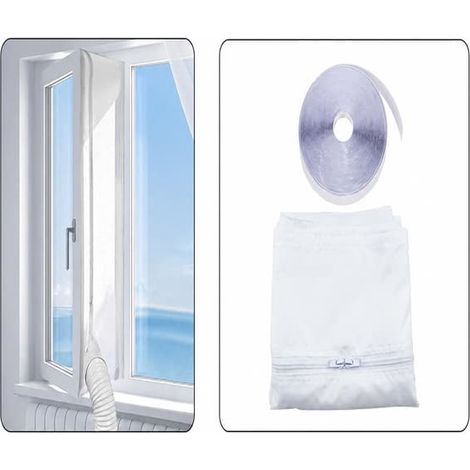 Moustiquaire portable pour climatisation à double ouverture - fibre synthétique douce pour portes et fenêtres coulissantes, ventilation réglable et installation facile avec Velcro 4 m (1/5)