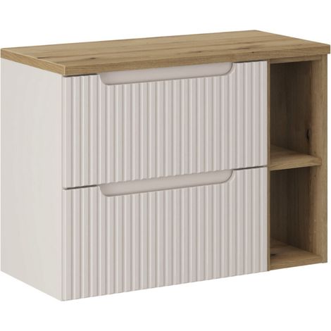 Meuble sous-vasque NOVA cachemire 80 cm avec l'étagère - extension et plan chêne (1/5)