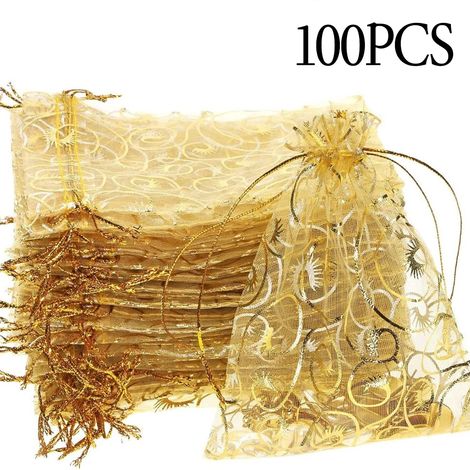 100 sachets cadeaux en organza – pochettes à bijoux semi-transparentes à cordon de serrage de 10 x 15 cm – réutilisables (1/5)