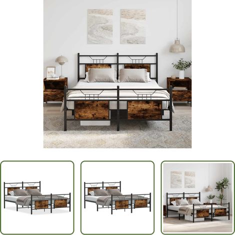 Sommier métal - Cadre de lit sans matelas chêne fumé 137x190 cm bois ingénierie (1/5)